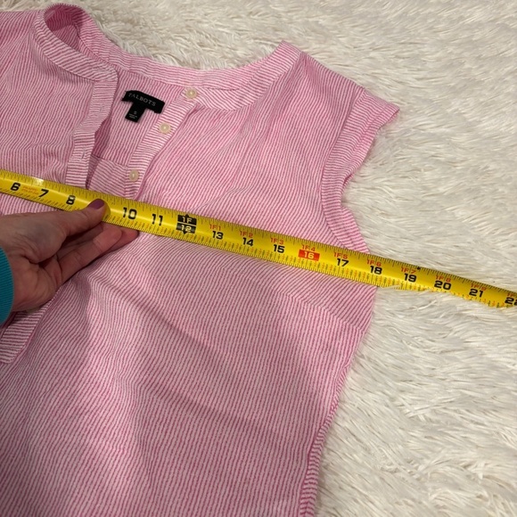 Talbots Linen Tank Top Pink white sleeveless tunic blouse v neck Size Small - Picture 6 of 9